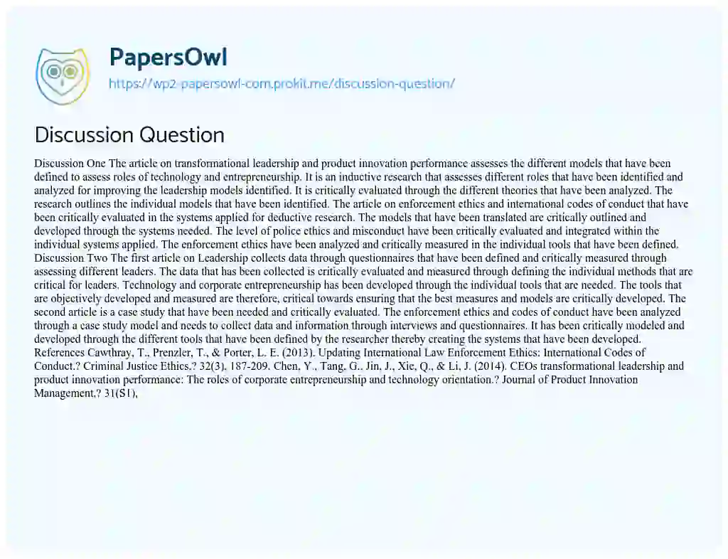 Essay on Discussion Question