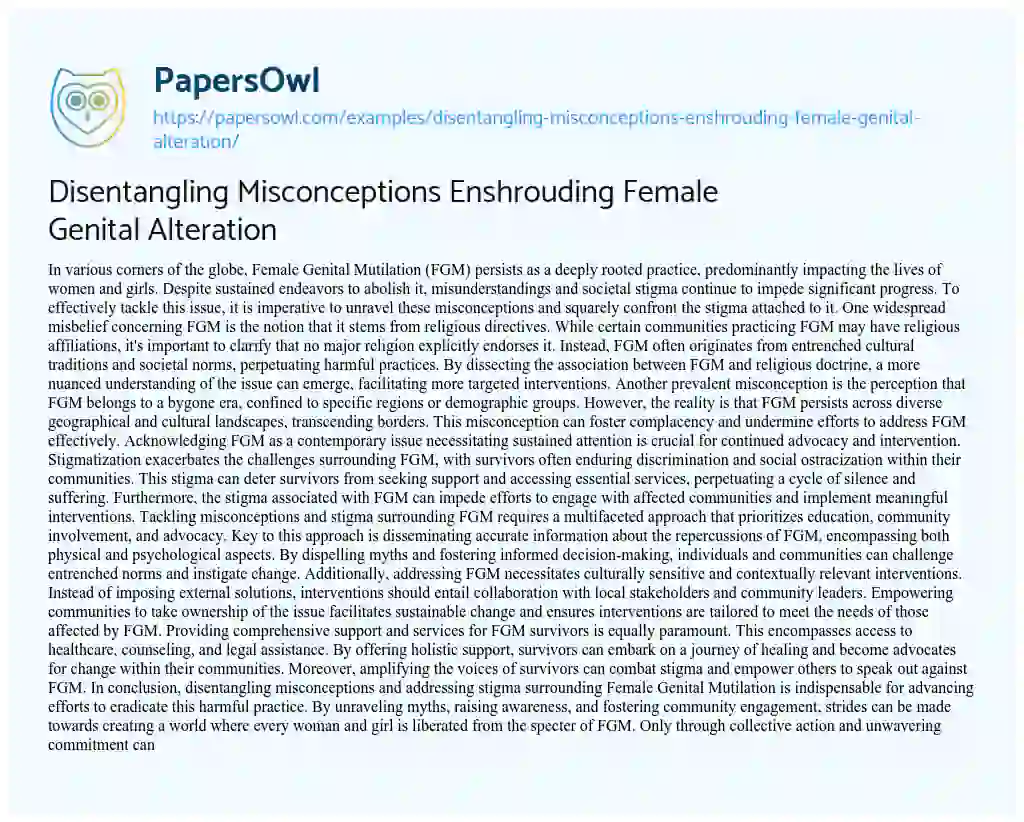 Essay on Disentangling Misconceptions Enshrouding Female Genital Alteration