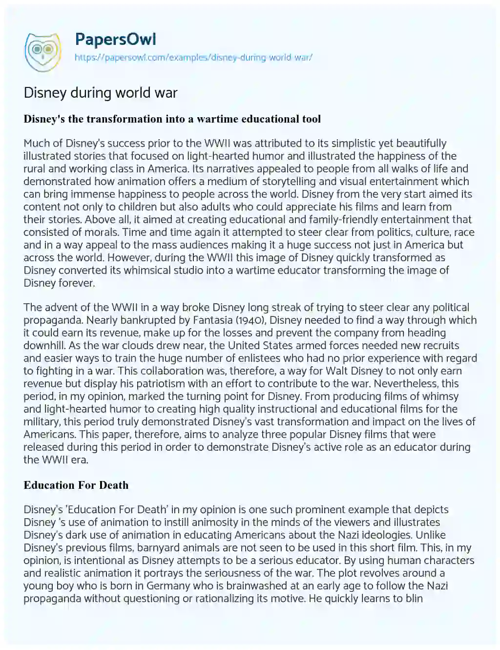 Essay on Disney during World War
