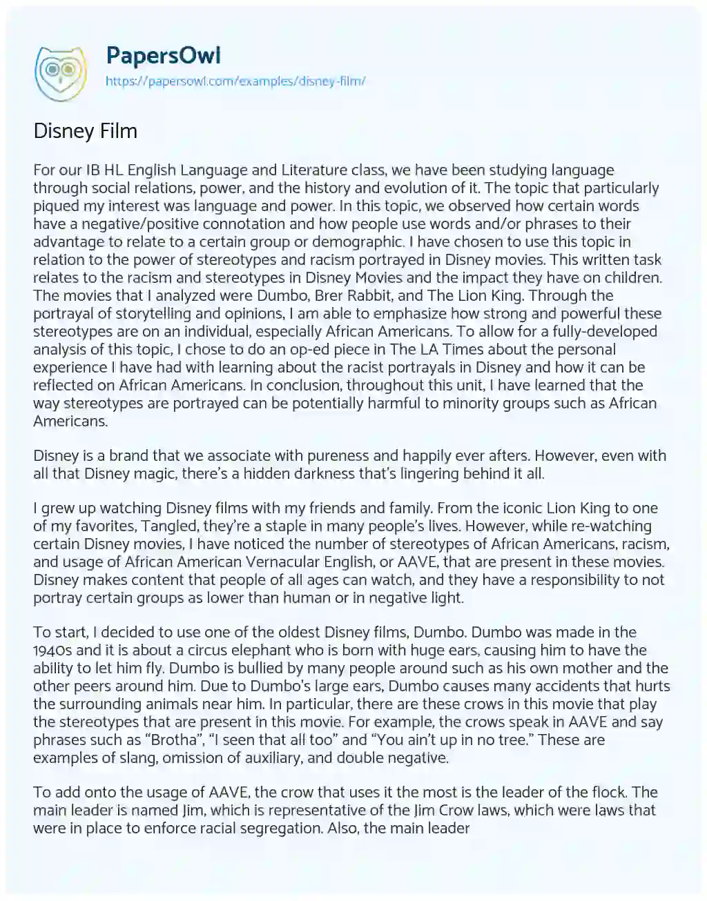 Essay on Disney Film