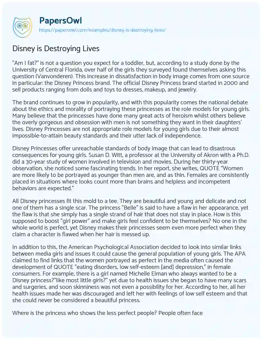 Disney is Destroying Lives essay