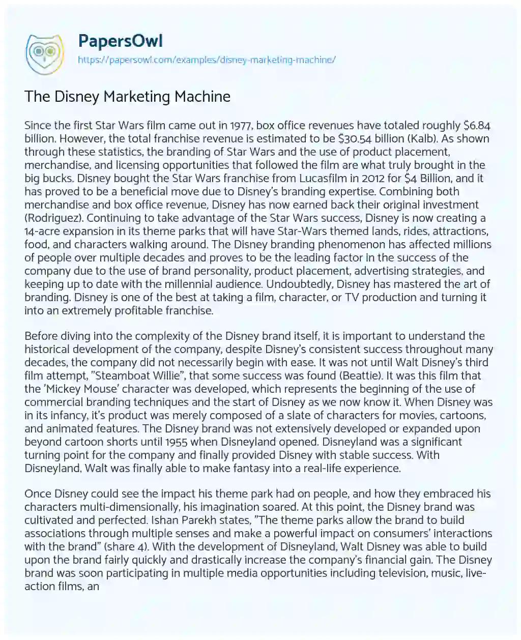 Essay on The Disney Marketing Machine