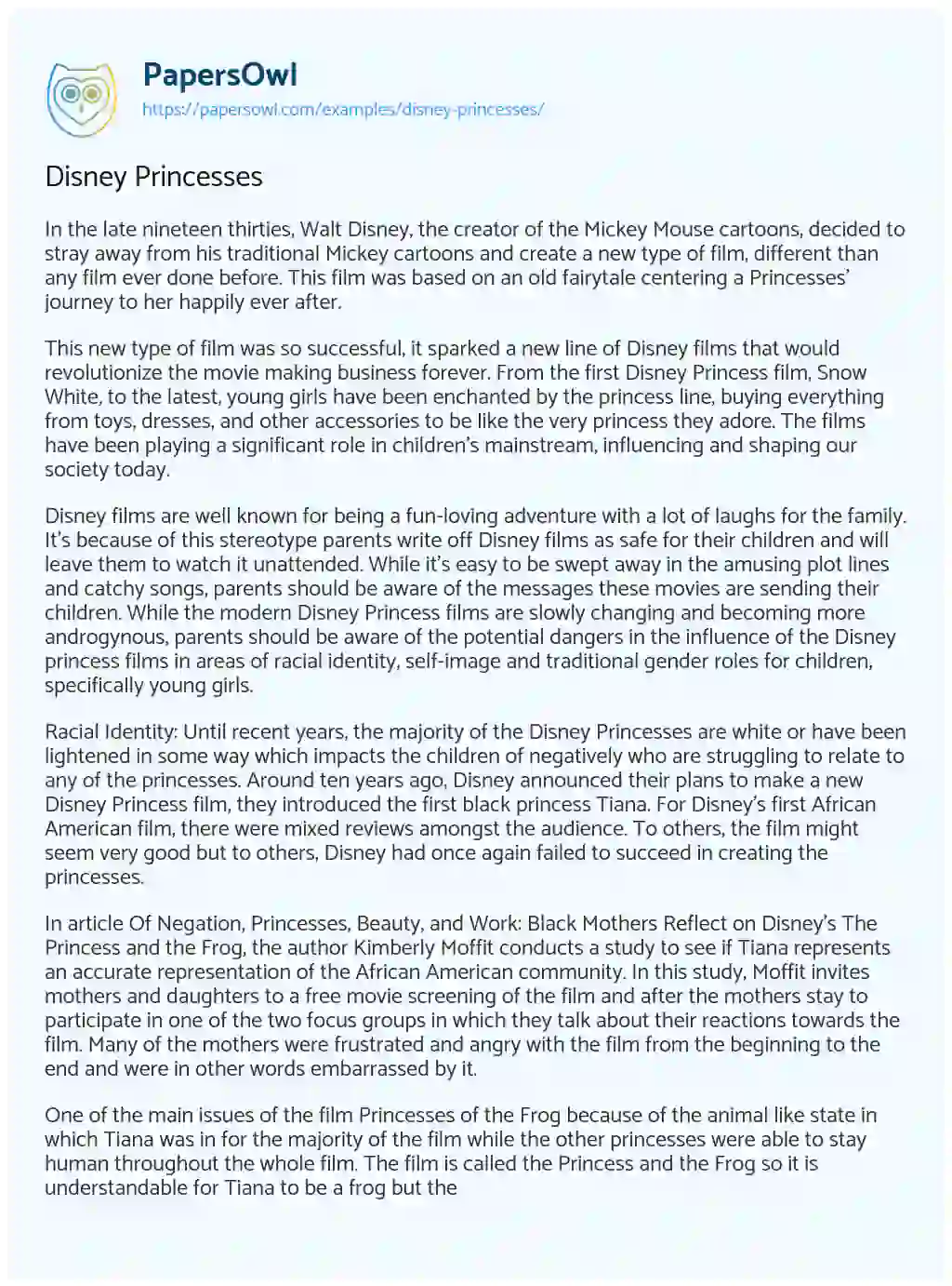 Essay on Disney Princesses