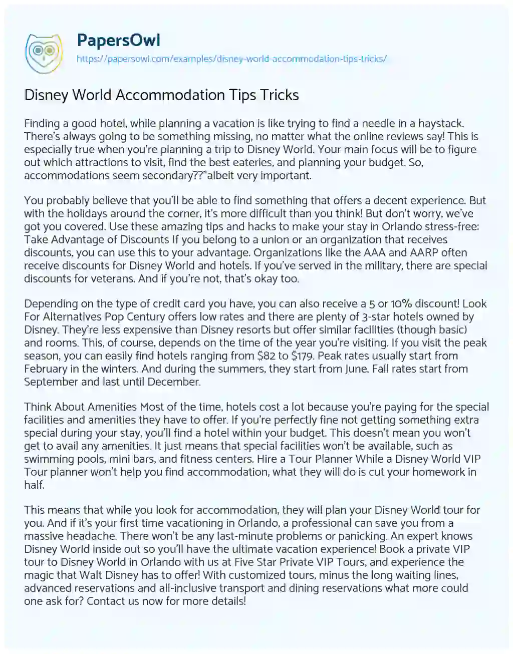 Essay on Disney World Accommodation Tips Tricks