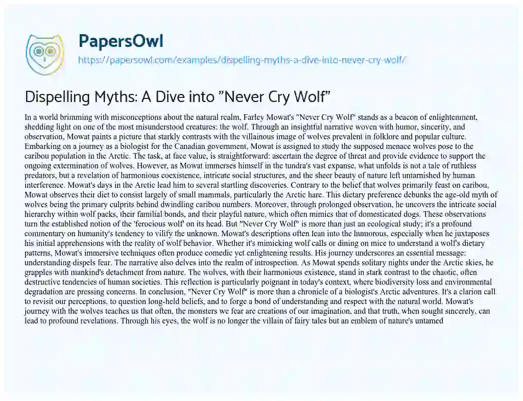 Essay on Dispelling Myths: a Dive into “Never Cry Wolf”