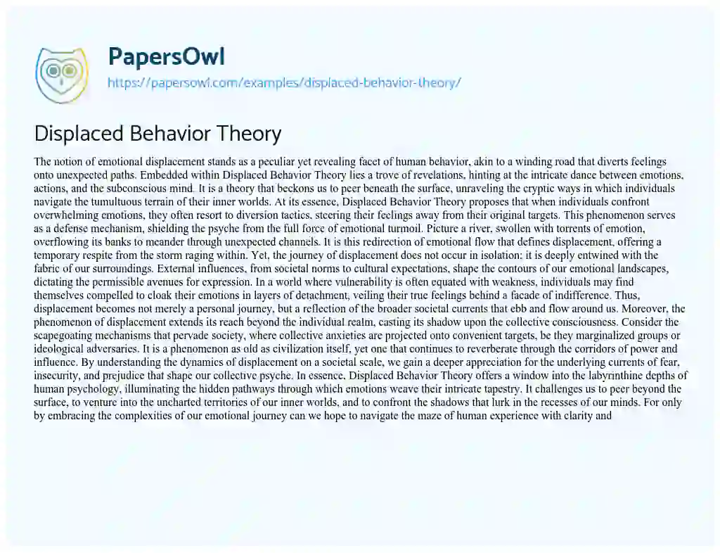 Essay on Displaced Behavior Theory