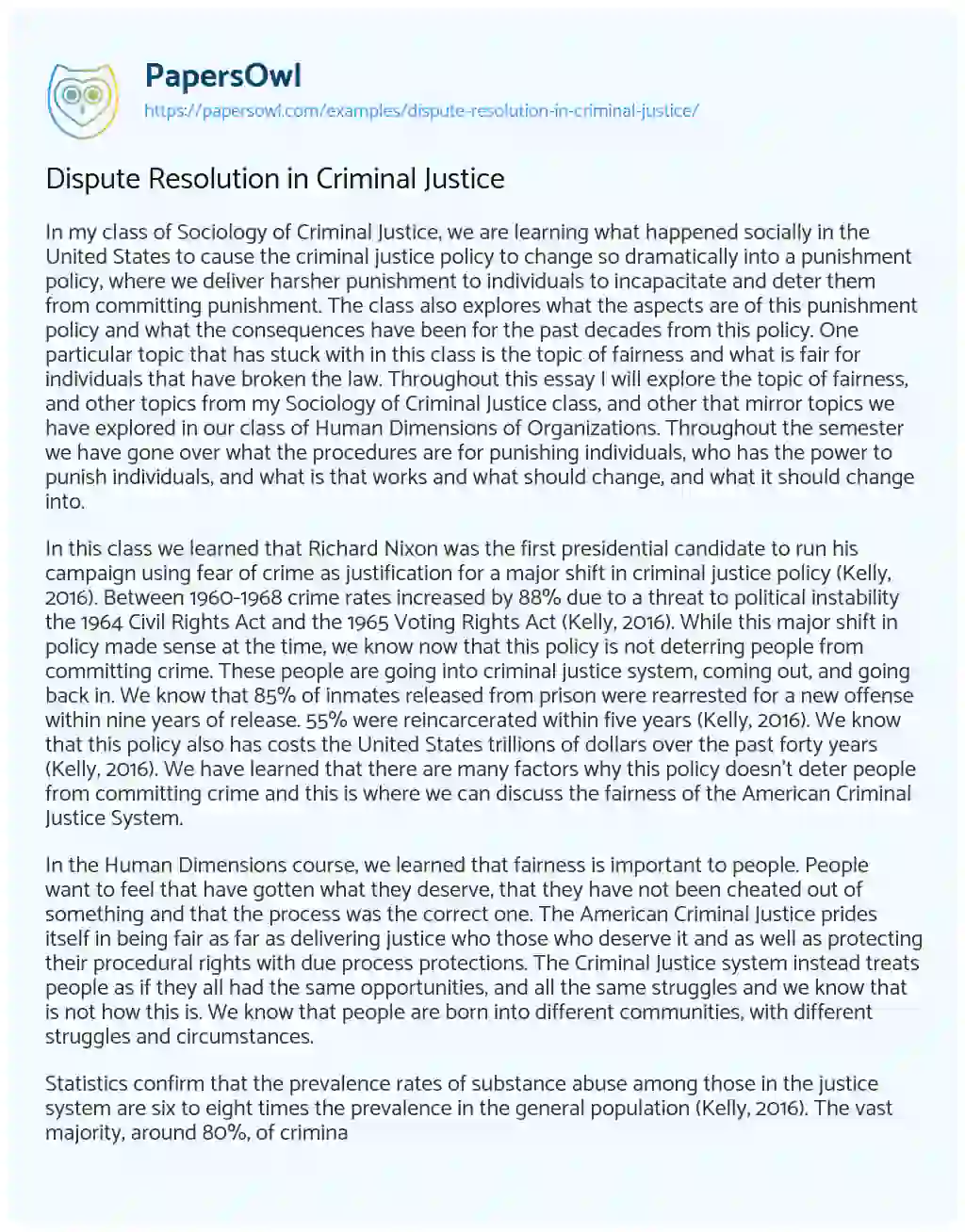 Essay on Dispute Resolution in Criminal Justice