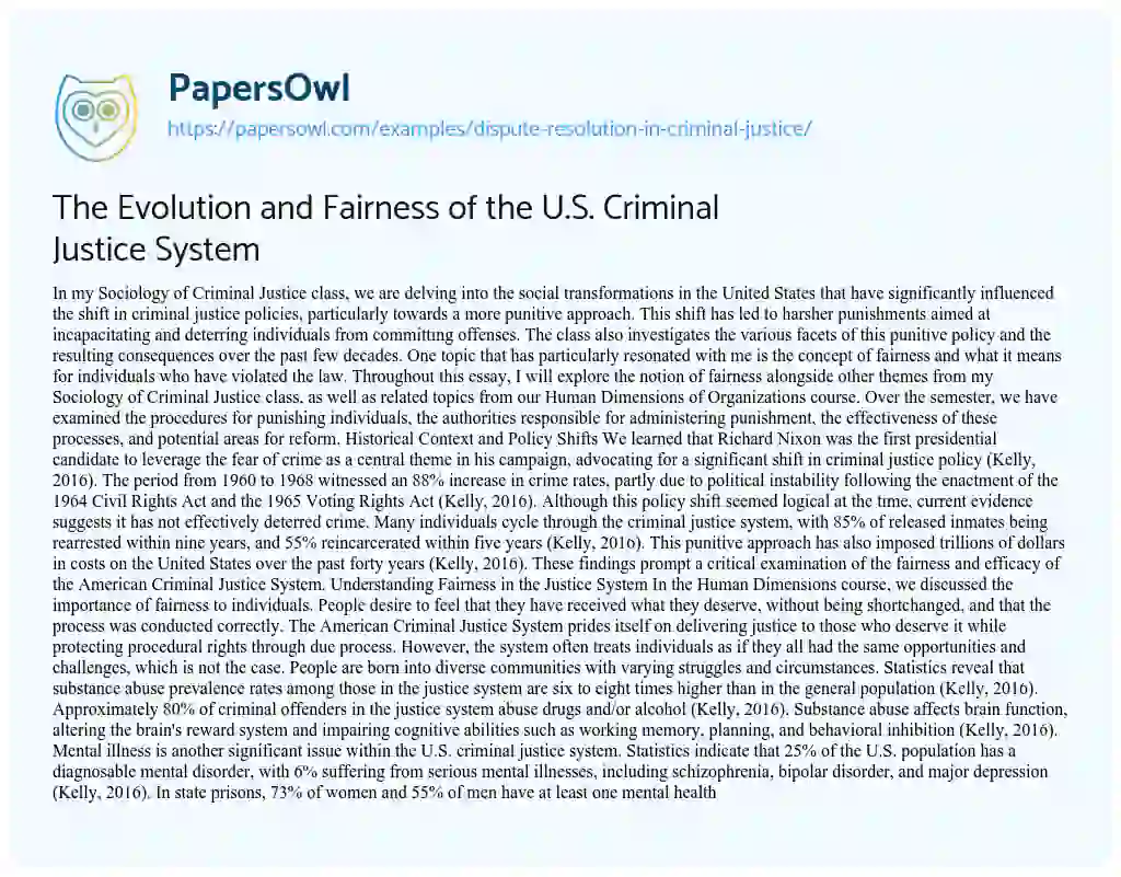 Essay on Dispute Resolution in Criminal Justice