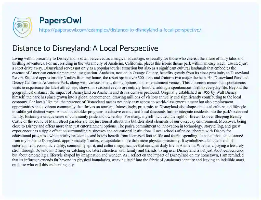 Essay on Distance to Disneyland: a Local Perspective