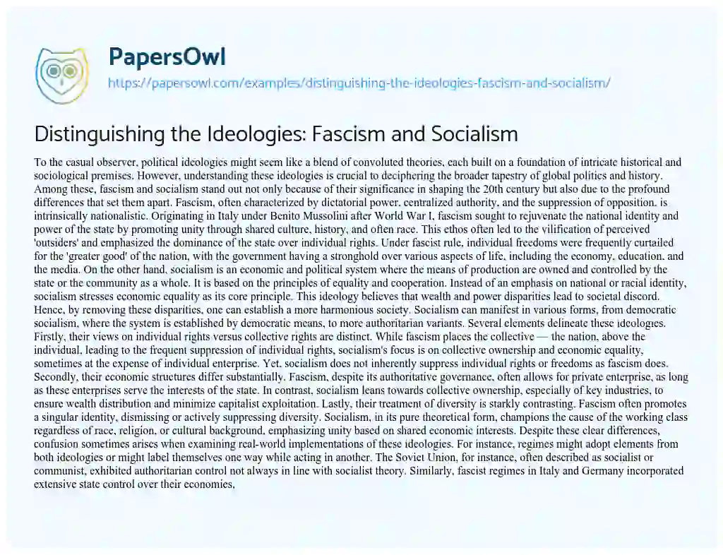 Essay on Distinguishing the Ideologies: Fascism and Socialism
