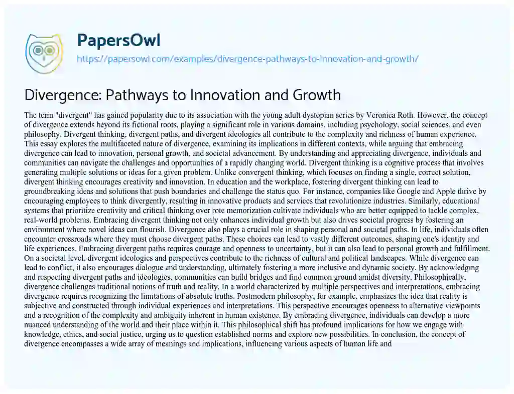 Essay on Divergence: Pathways to Innovation and Growth
