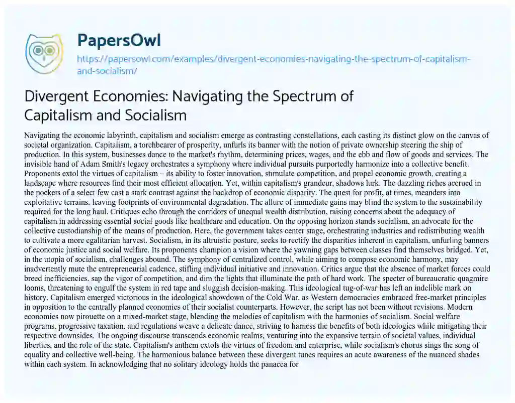 Essay on Divergent Economies: Navigating the Spectrum of Capitalism and Socialism