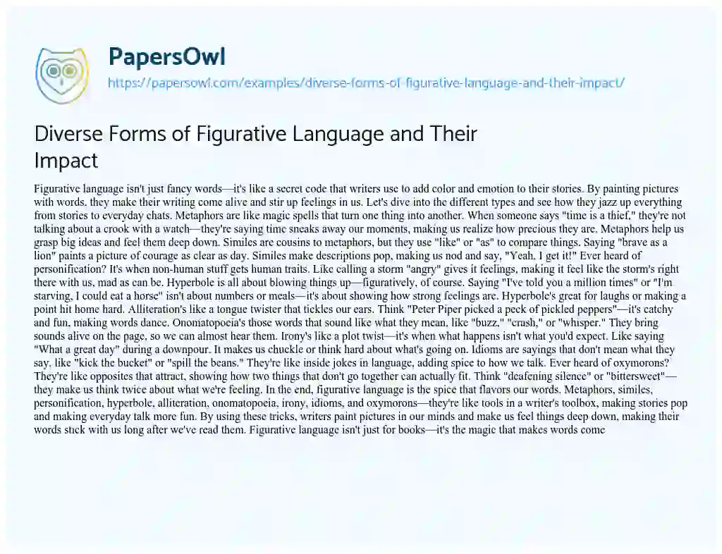 Essay on Diverse Forms of Figurative Language and their Impact