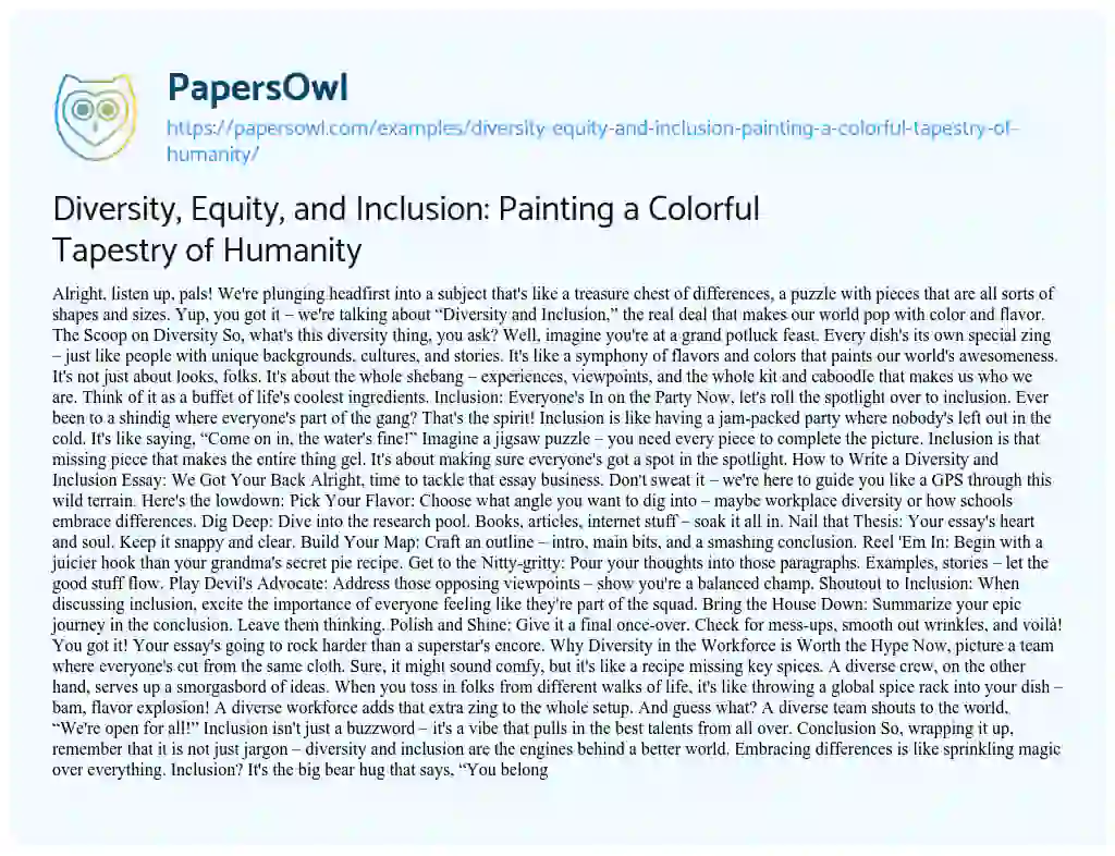 Essay on Diversity, Equity, and Inclusion: Painting a Colorful Tapestry of Humanity