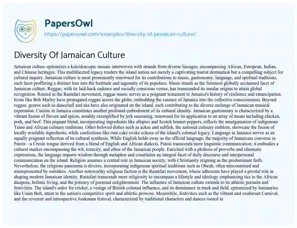 Essay on Diversity of Jamaican Culture