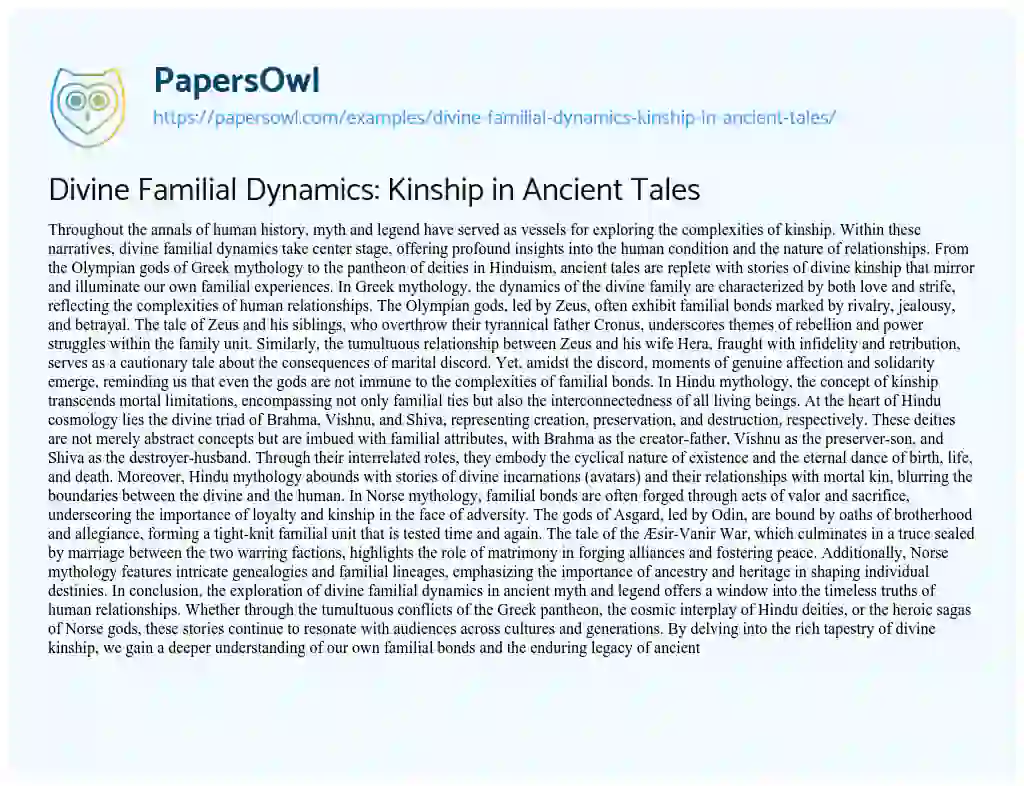Essay on Divine Familial Dynamics: Kinship in Ancient Tales