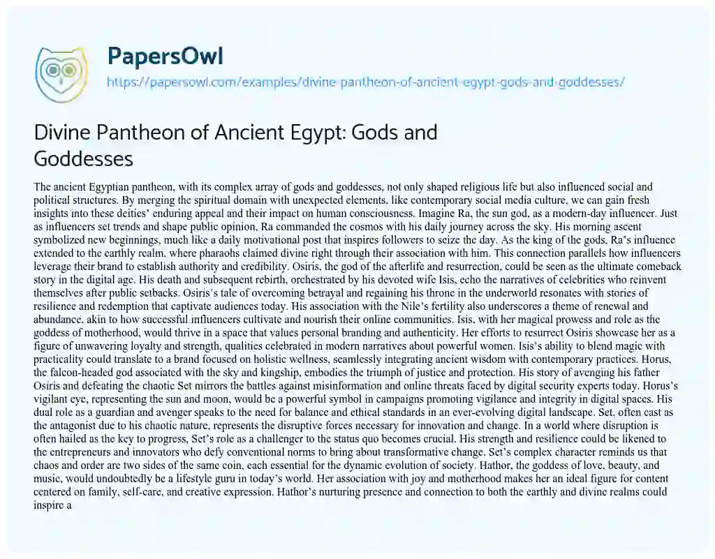 Essay on Divine Pantheon of Ancient Egypt: Gods and Goddesses