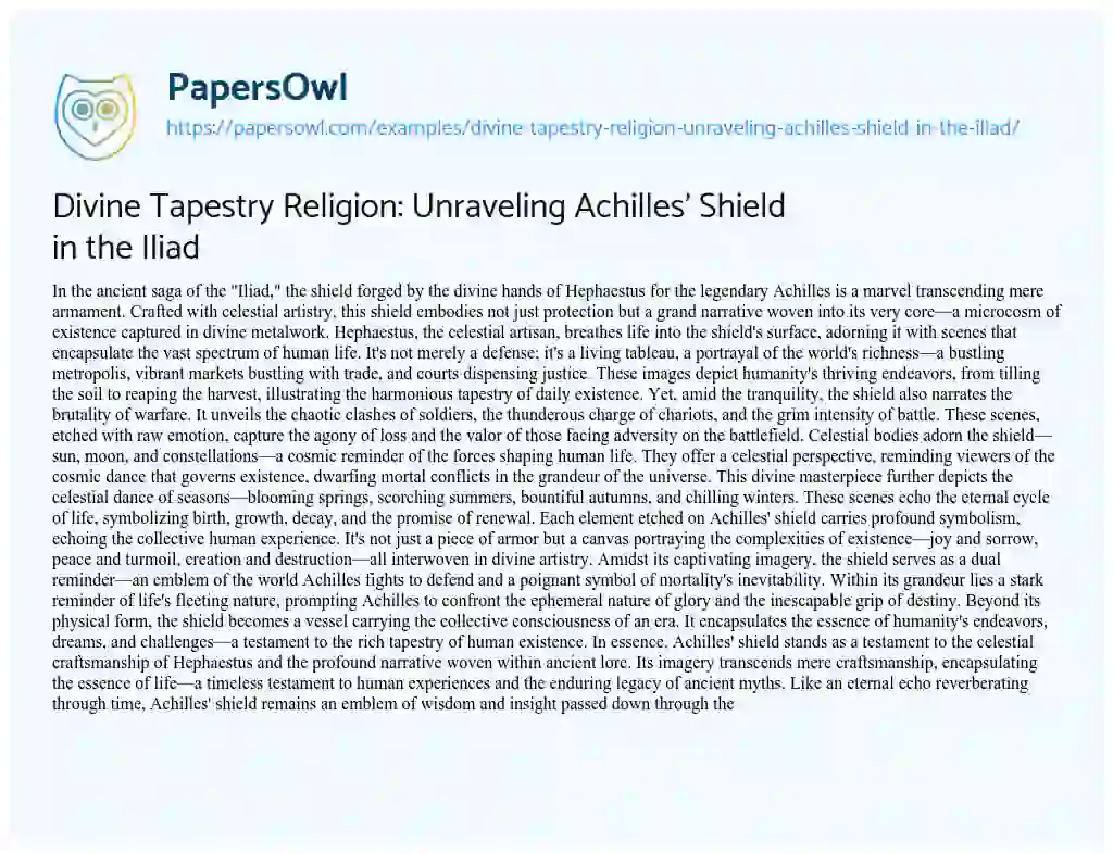 Essay on Divine Tapestry Religion: Unraveling Achilles’ Shield in the Iliad