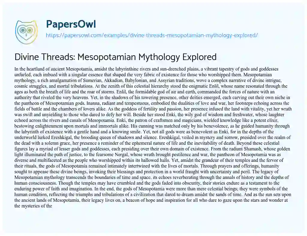Essay on Divine Threads: Mesopotamian Mythology Explored