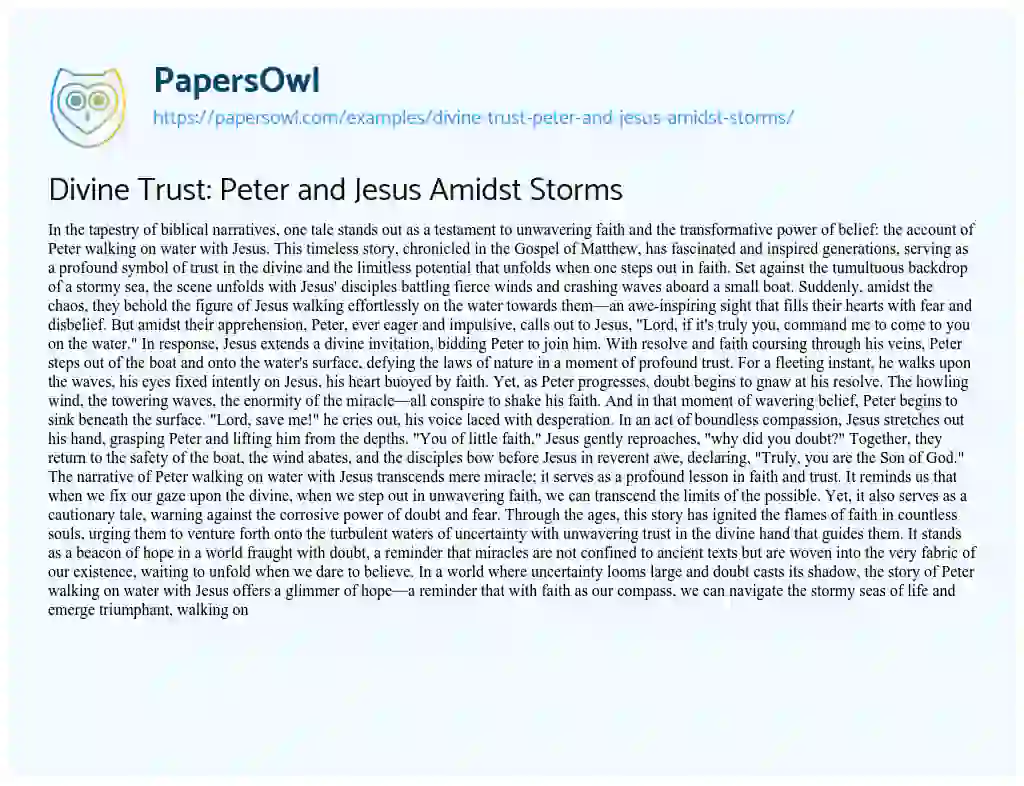 Essay on Divine Trust: Peter and Jesus Amidst Storms