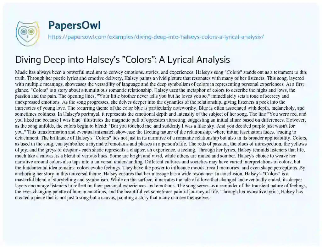 Essay on Diving Deep into Halsey’s “Colors”: a Lyrical Analysis