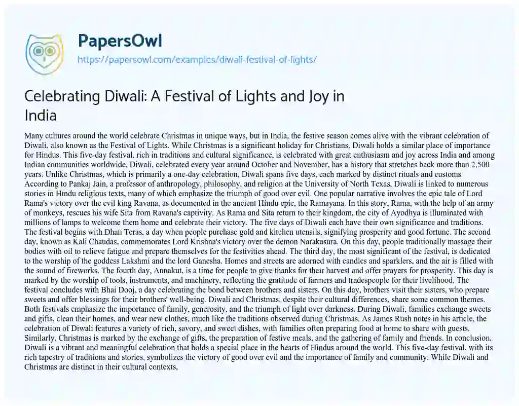 Essay on Diwali- Festival of Lights