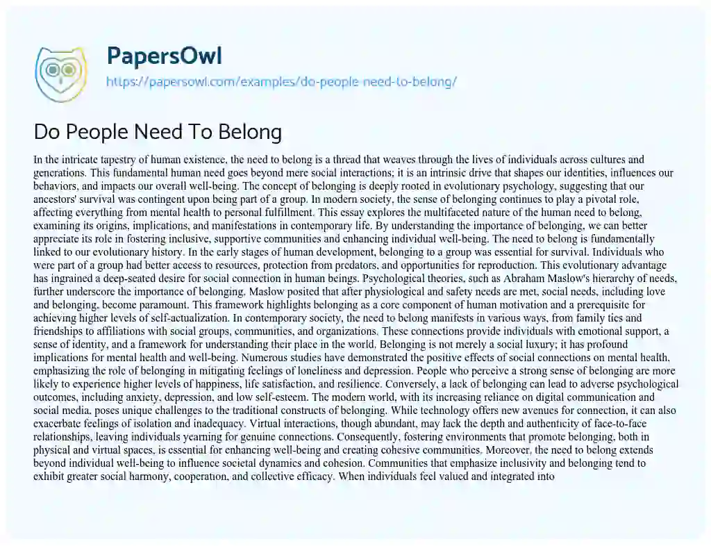 Essay on Do People Need To Belong