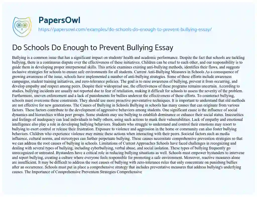 Essay on Do Schools do Enough to Prevent Bullying Essay