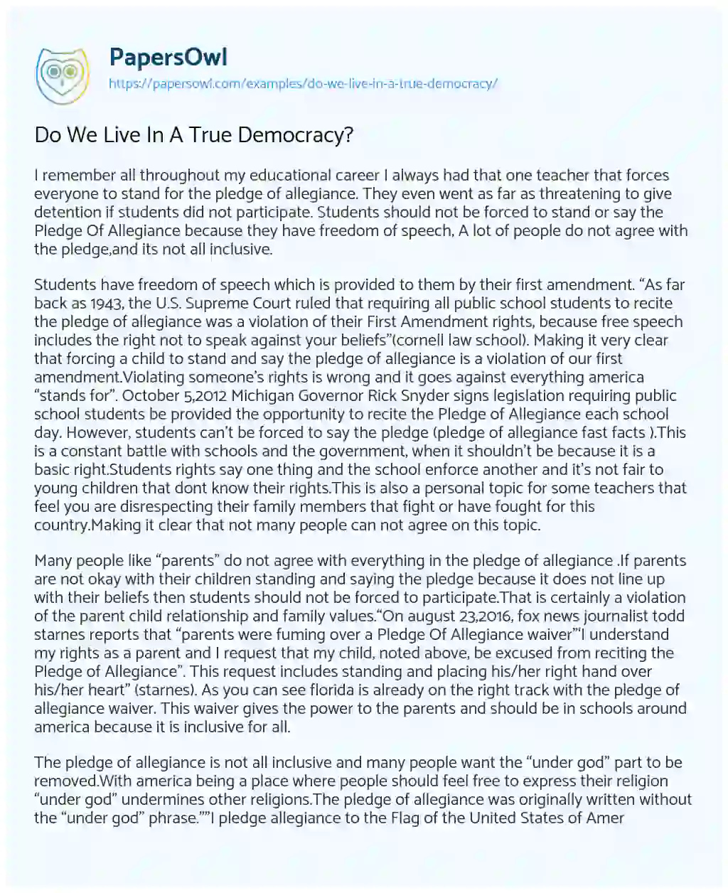 Essay on Do we Live in a True Democracy?