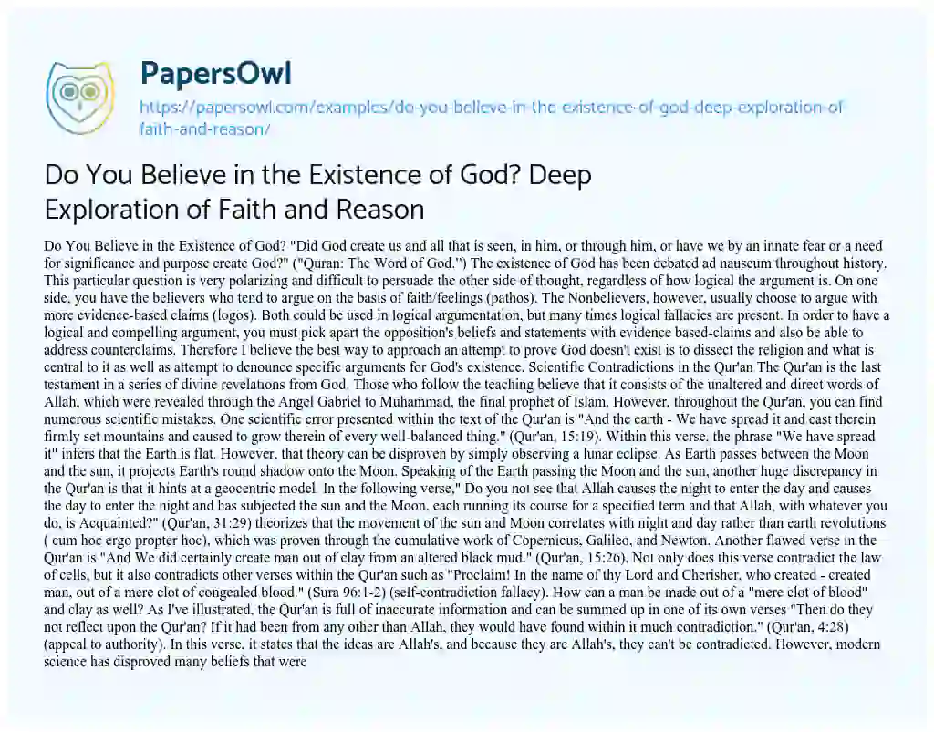 Essay on Do you Believe in the Existence of God? Deep Exploration of Faith and Reason