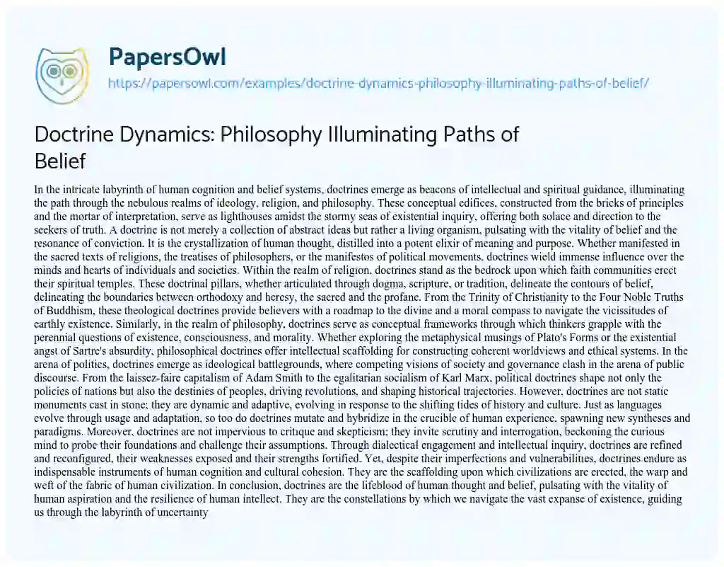 Essay on Doctrine Dynamics: Philosophy Illuminating Paths of Belief