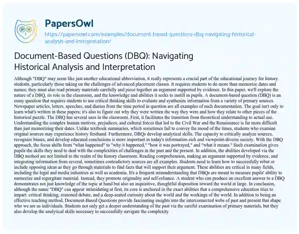 Essay on Document-Based Questions (DBQ): Navigating Historical Analysis and Interpretation