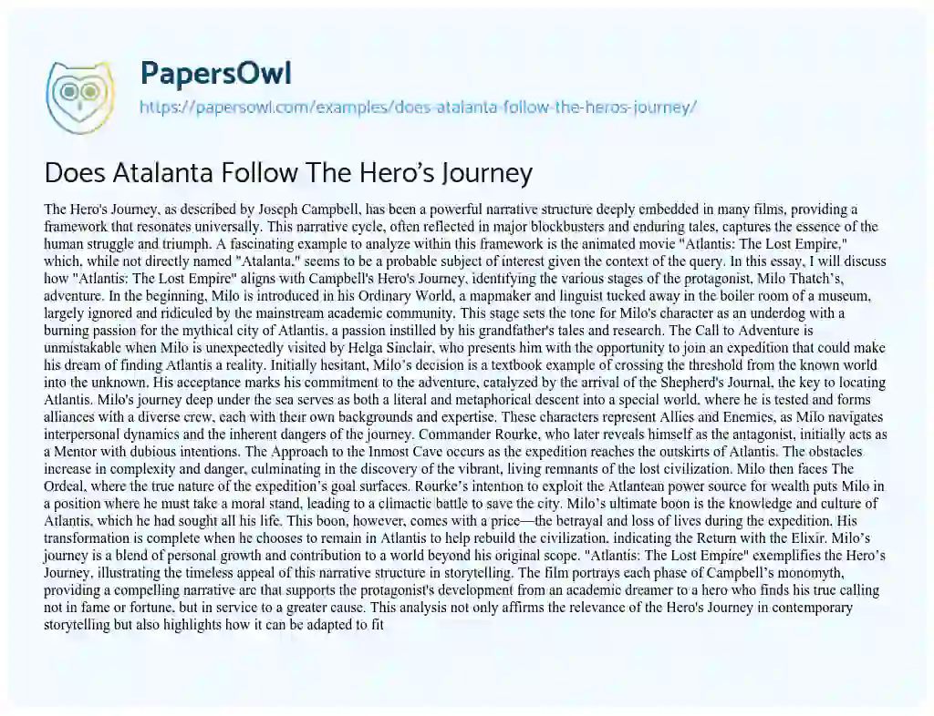 Essay on Does Atalanta Follow the Hero’s Journey