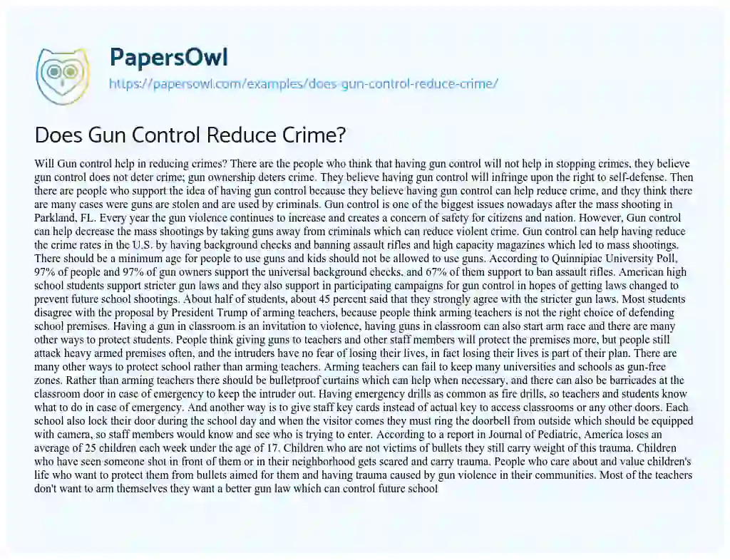 Essay on Does Gun Control Reduce Crime?