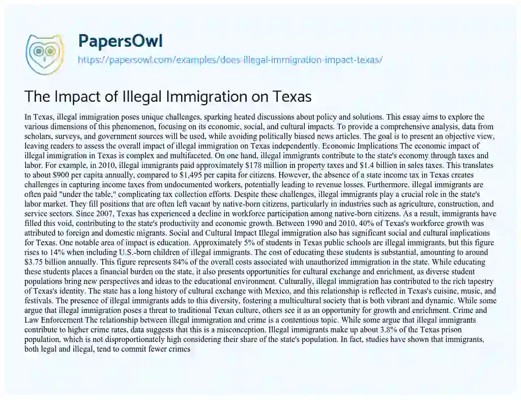 Essay on Does Illegal Immigration Impact Texas?