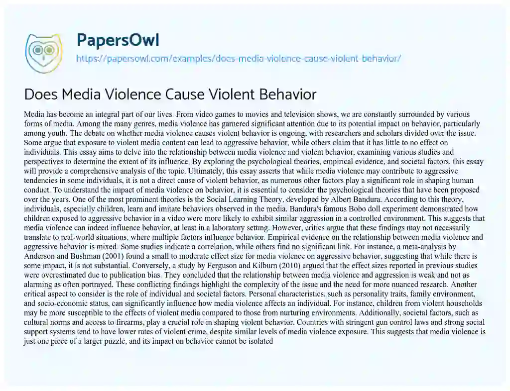 Essay on Does Media Violence Cause Violent Behavior