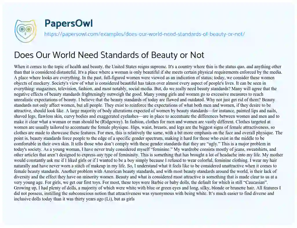 Essay on Does our World Need Standards of Beauty or not