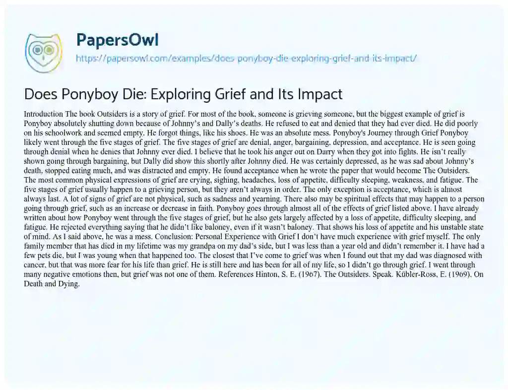 Essay on Does Ponyboy Die: Exploring Grief and its Impact