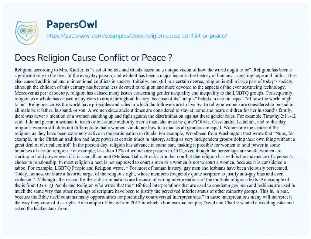 Essay on Does Religion Cause Conflict or Peace ?