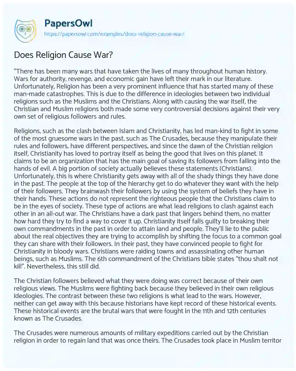 Does Religion Cause War? essay