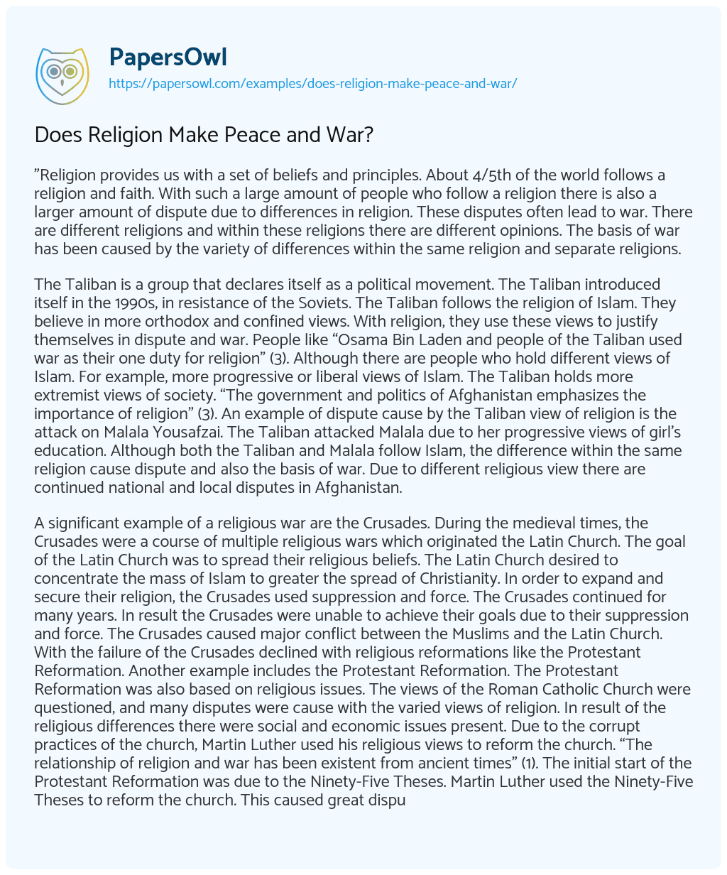 Does Religion Make Peace and War? Does Religion Make Peace and War? essay
