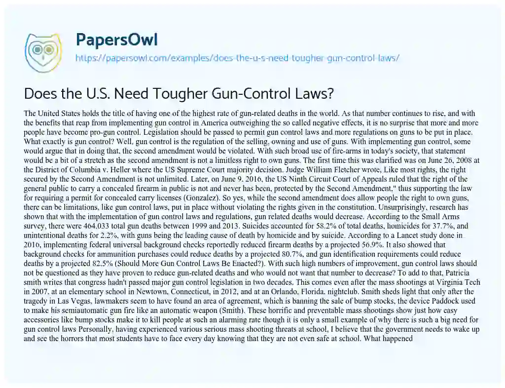 Essay on Does the U.S. Need Tougher Gun-Control Laws?