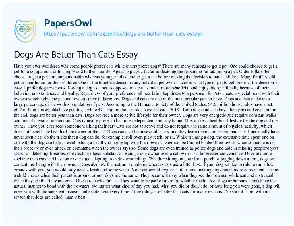 Dogs Are Better Than Cats Essay - Free Essay Example - 1011 Words |  