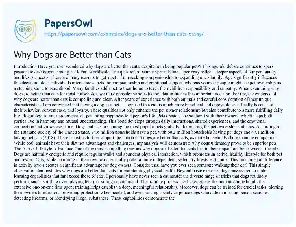 persuasive essay about dogs are better pets than cats