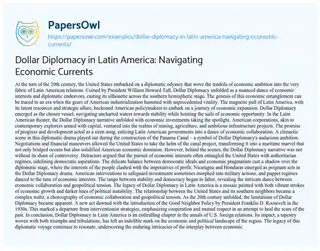 Essay on Dollar Diplomacy in Latin America: Navigating Economic Currents