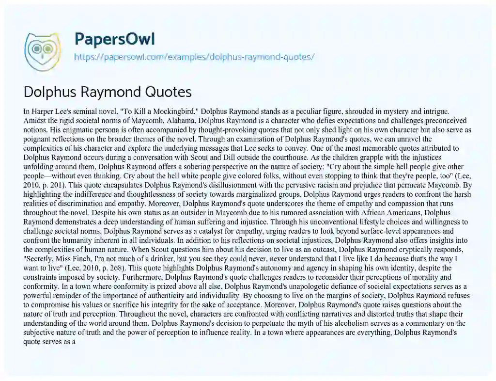 Essay on Dolphus Raymond Quotes
