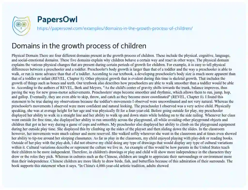 Essay on Domains in the Growth Process of Children