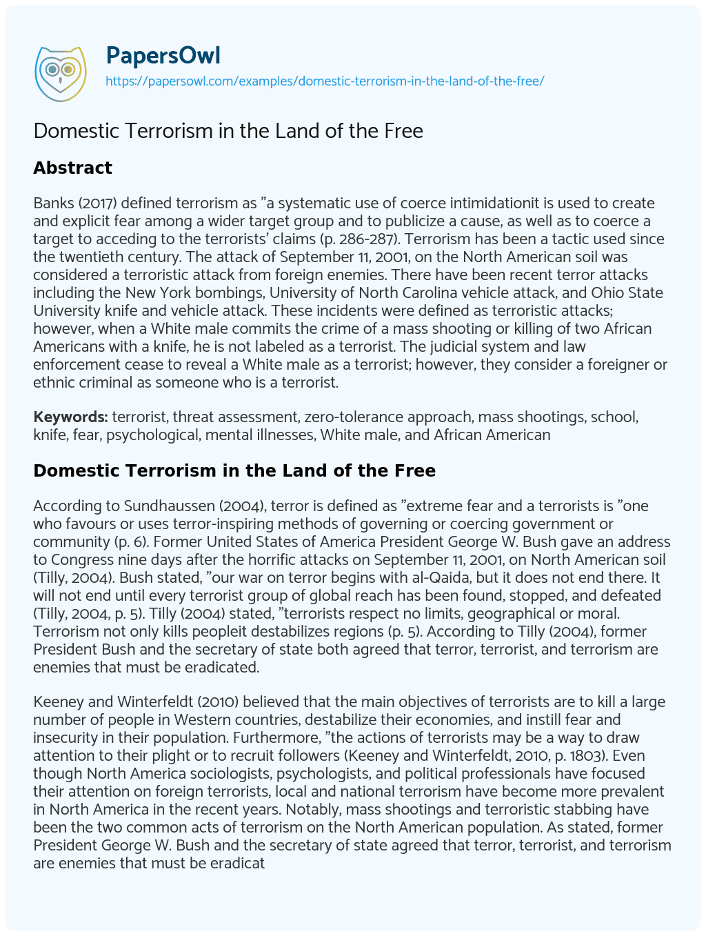 research paper topics on domestic terrorism