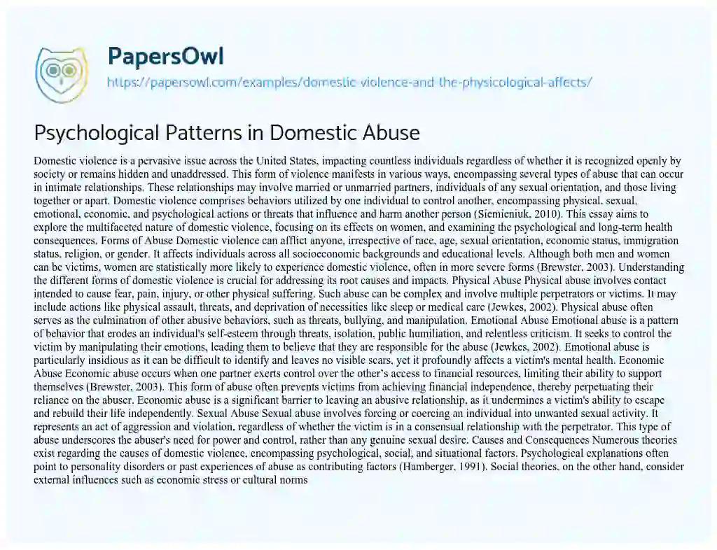 Essay on Domestic Violence and the Physicological Affects