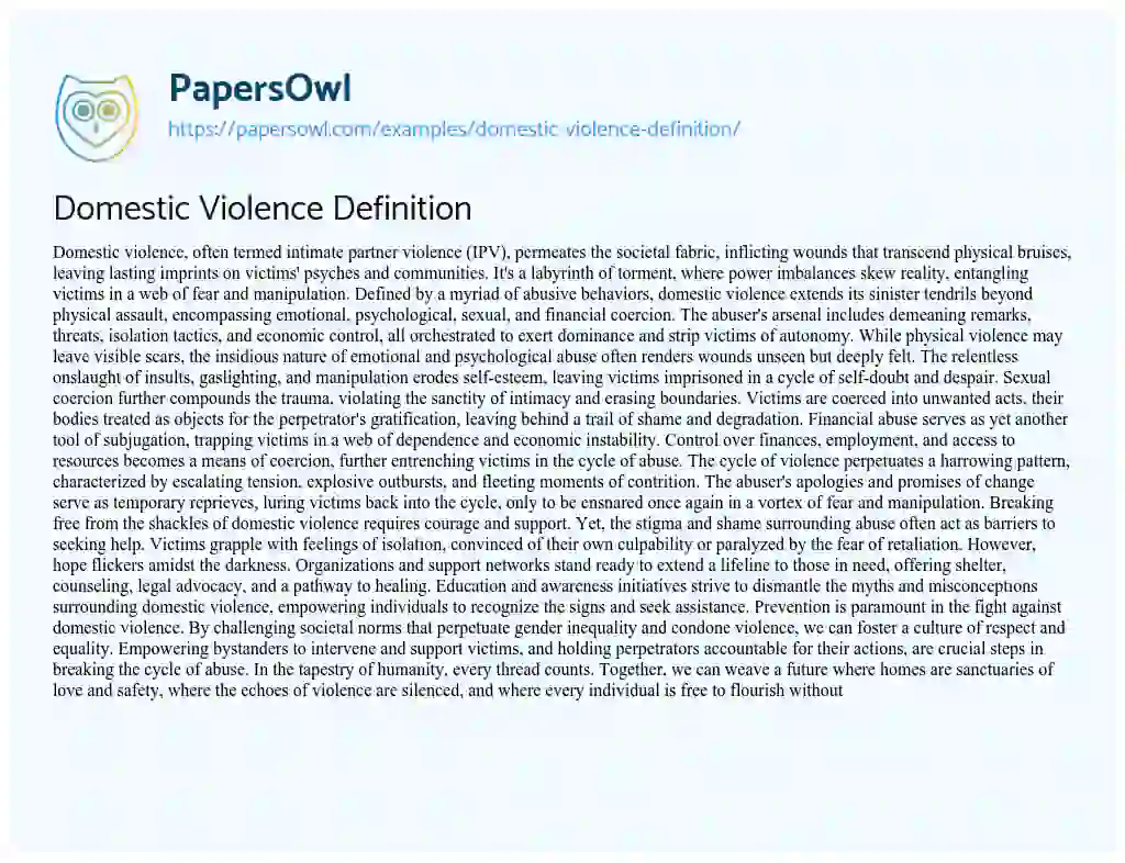 Essay on Domestic Violence Definition